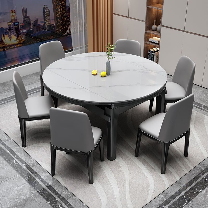 7 Piece Sintered Stone and Solid Wood Dining Room Furniture Set