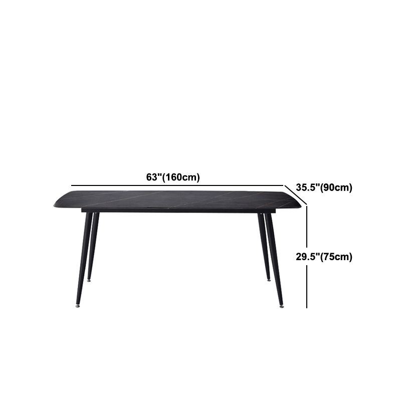 Industrial Dining Table with Black Stone Rectangle Dining Table for Kitchen