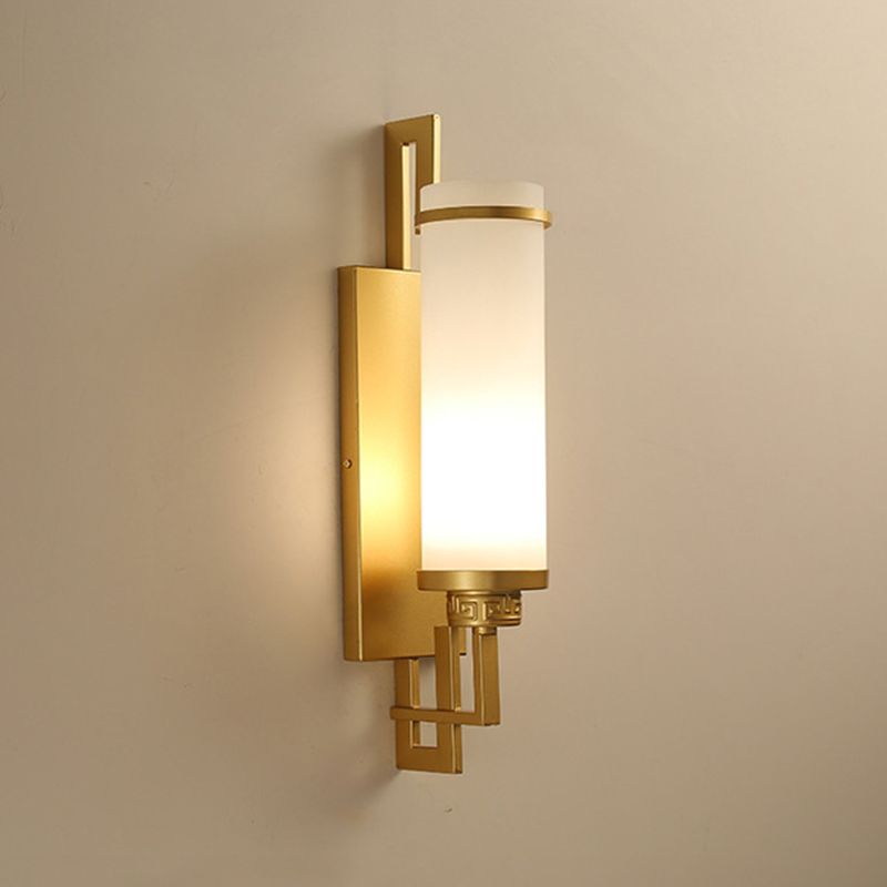 1 Light Cylinder Wall Light Fixture Modern Glass in Gold/White