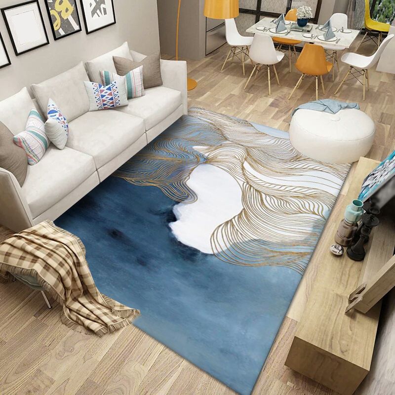 Modern Flowing Swirls Print Rug Polyester Carpet Stain Resistant Indoor Carpet for Living Room