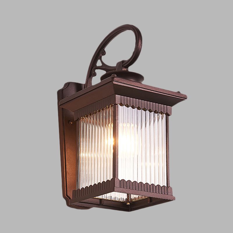 Lumo da parete in vetro a costola in vetro a 1 testa Rustica nera rustica cuboide Cuboid Outdoor Wall Sconce lampada
