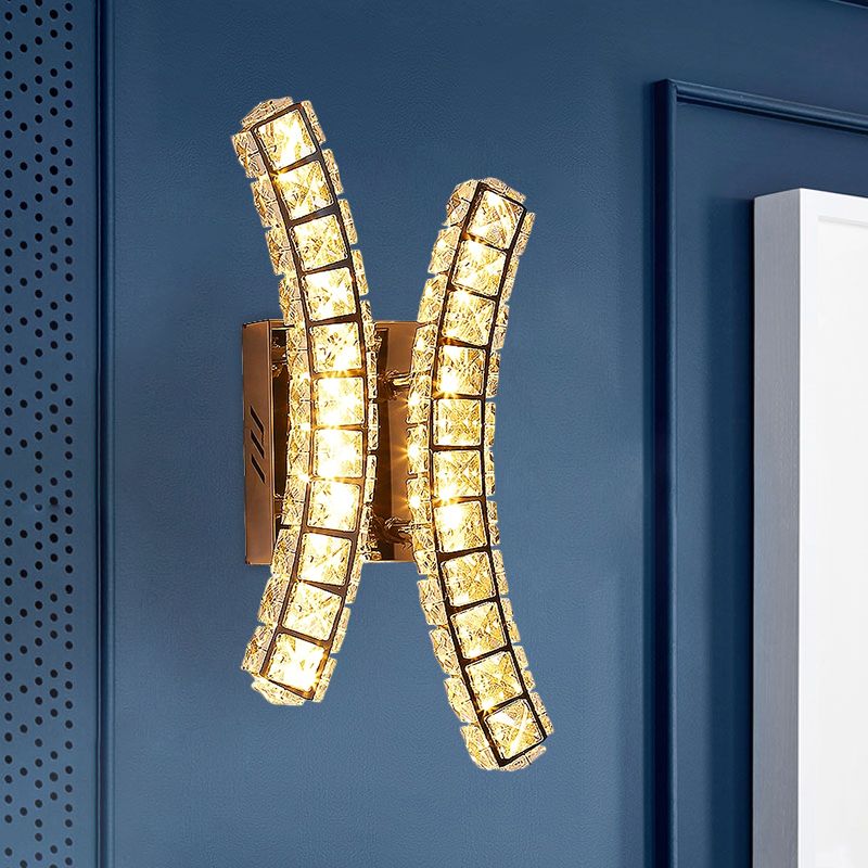 Crystal Dual Vertical Wall Sconce Lighting Simple LED Wall Light Fixture in Stainless-Steel, Warm/White Light