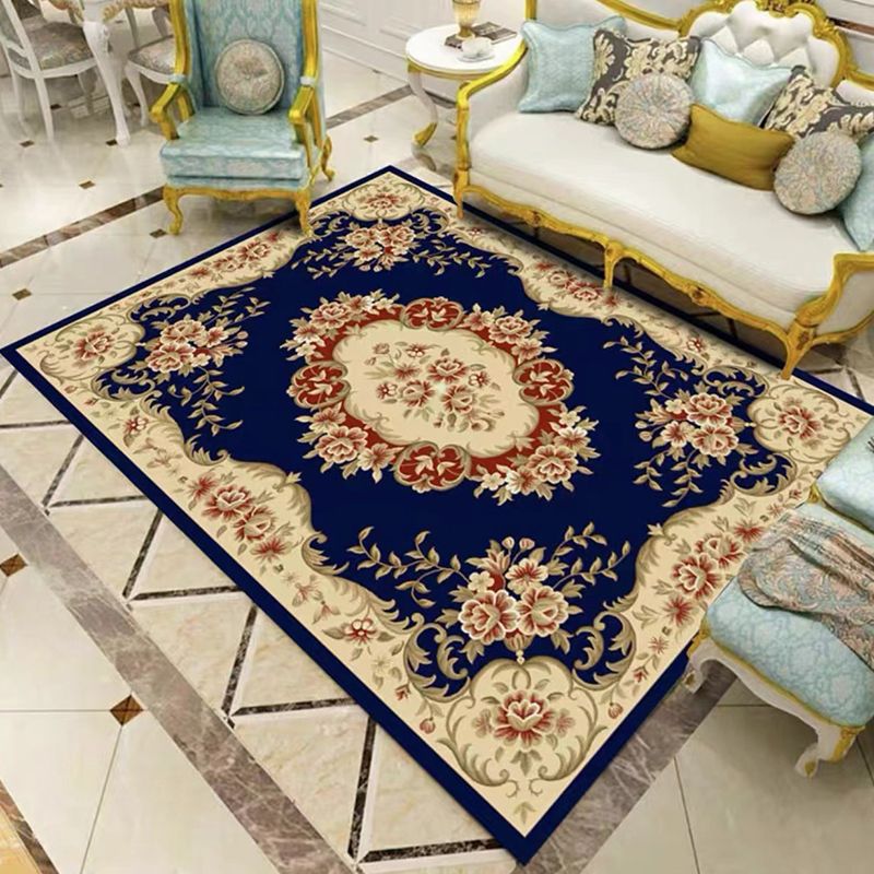 Navy Bohemian Carpet Polyester Graphic Carpet Washable Carpet for Living Room