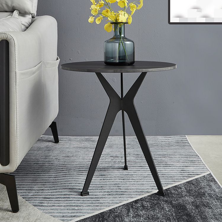 20" Tall Modern Marble Table Top End Table With Three Metal Legs
