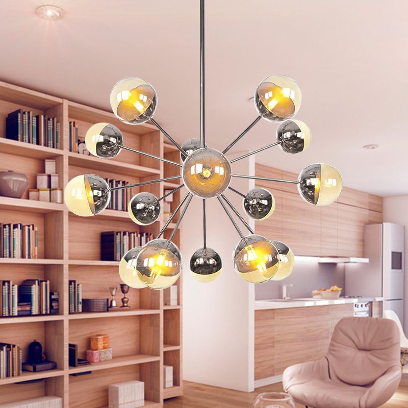 Globe Dining Room Semi Flush Mount White/Clear/Smoke Grey Glass 9/12/15 Lights Contemporary Semi Flush Light in Copper/Chrome/Gold