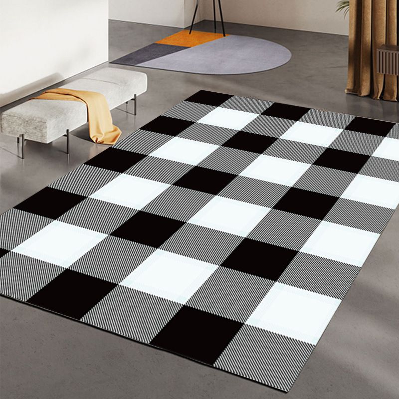 Orange Modern Carpet Check Pattern Polyester Carpet Washable Carpet for Drawing Room