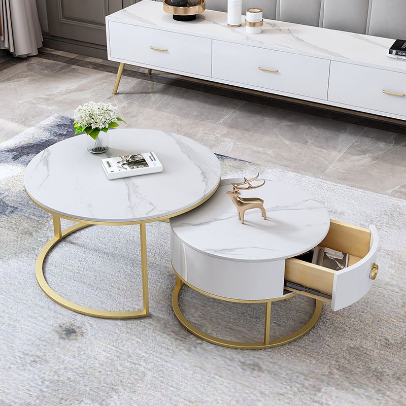 Slate Coffee Table Glam Nesting Coffee Table Set with Storage Drawers