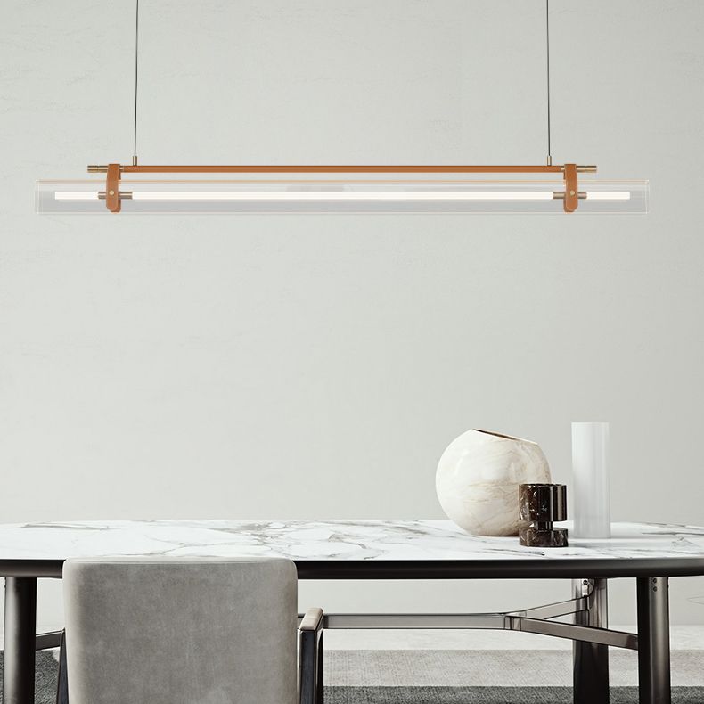 Minimalism Hanging Light Leather LED Island Light Fixture for Dining Room