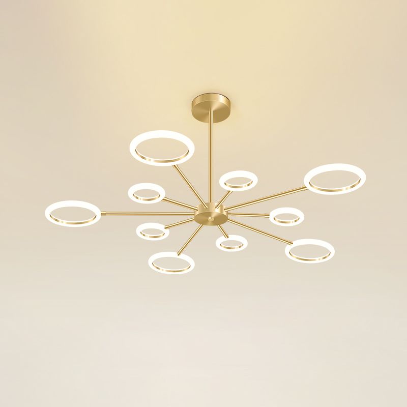 Metal Sputnik LED Chandelier Minimalistic Gold Hanging Light with Circle Acrylic Shade
