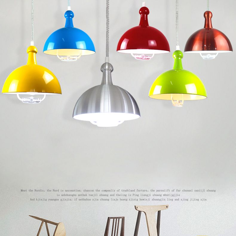 Macaron Hemispherical Suspension Lighting Metal 1-Light Dining Room Pendant Light with Pull Down Handle