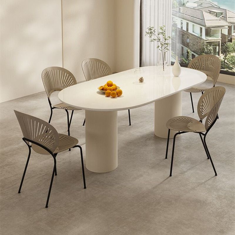 Sintered Stone Luxury White Table Oval Dining Table with Double Pedestal