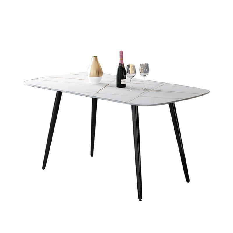 Rectangle Stone Dining Table Modern Dining Table with 4 Black Legs