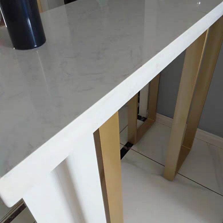 White Marble Top Bar Table Glam Metal and Stone Frame Pub Table