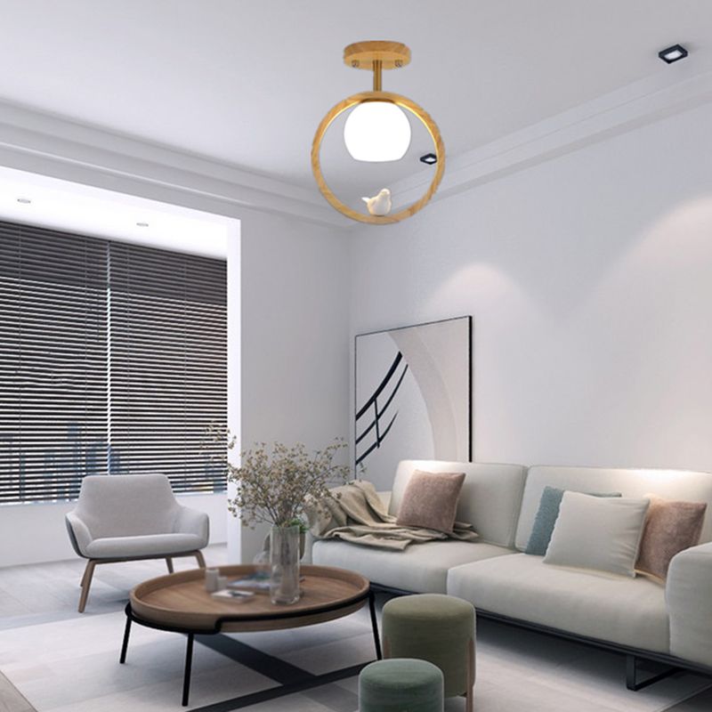 Wood Flush Mount Lighting Contemporary Globe Ceiling Light for Home