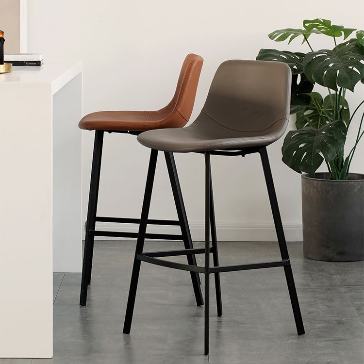 Contemporary Mental Leather Bar Stools Indoor Barstool with Iron Legs and Low Back