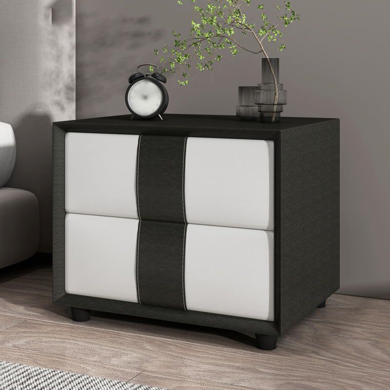 Drawer Storage Bed Nightstand 16'' Tall Faux Leather Modern Nightstand
