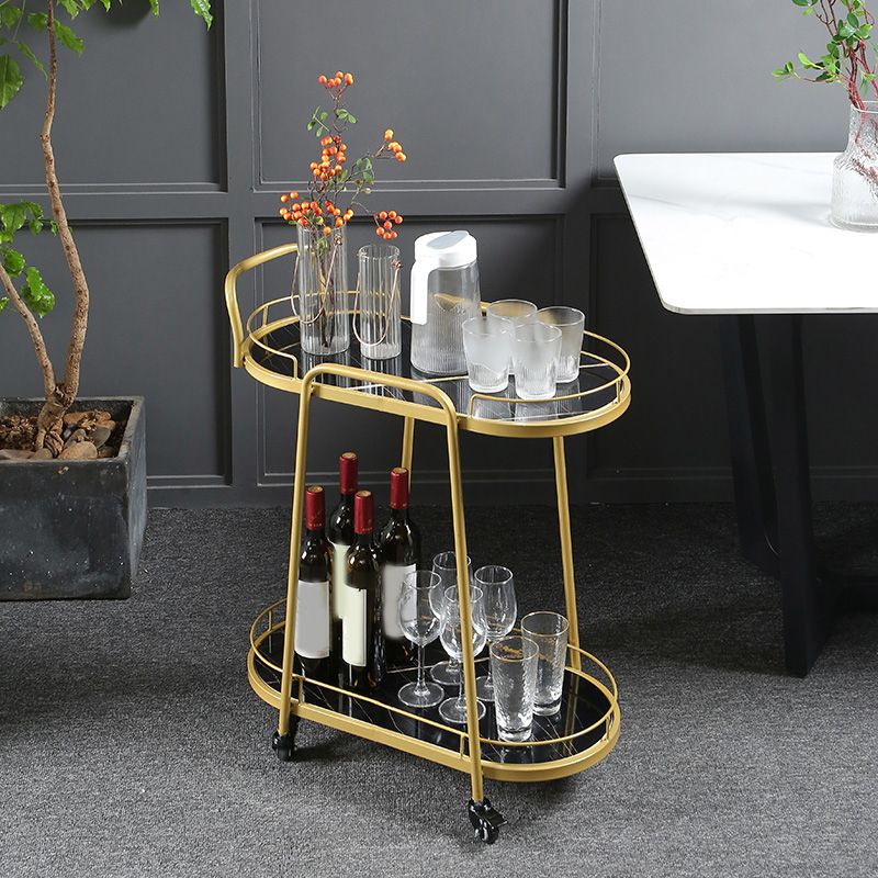 Modern 26.38"W Rolling Prep Table Oval Metal Prep Table for Home Use
