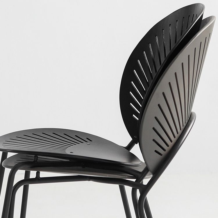 Eigentijdse metalen eetkamerstoelen armloze open achterkant eetkamerstoel