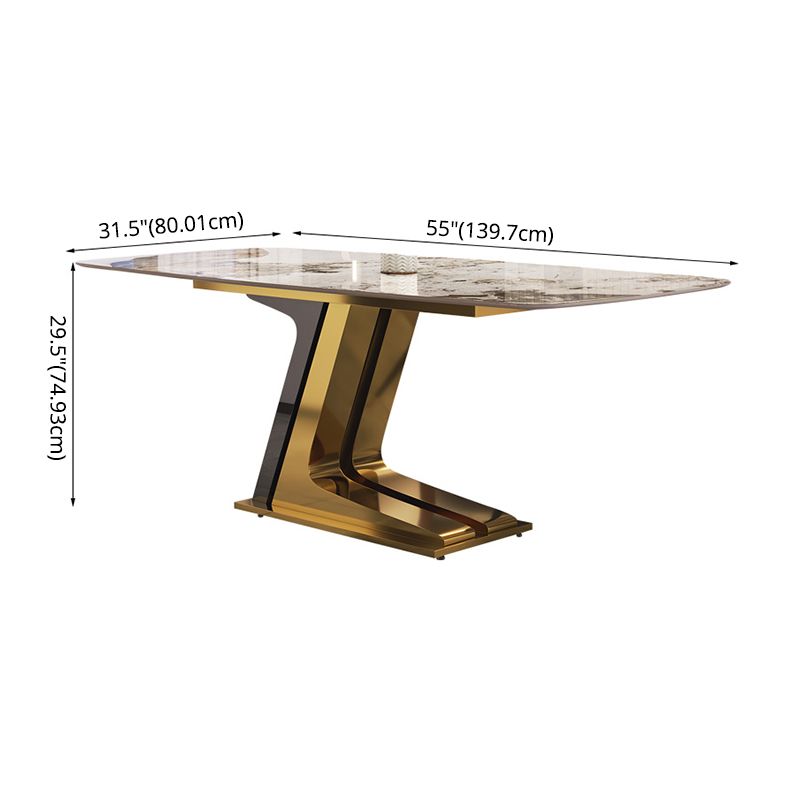 Dining Set of Modern Sintered Stone Table with Gold Metal Base Rectangle Dining Set for Restaurant