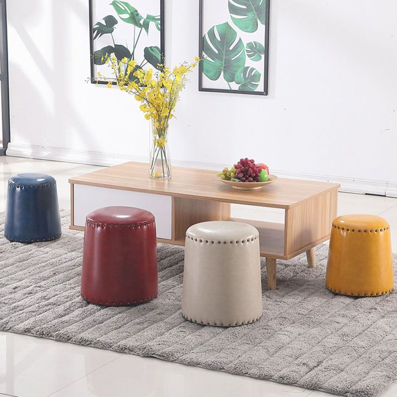 Leather Yellow Pouf Modern Stain Resistant Round Indoor Pouf
