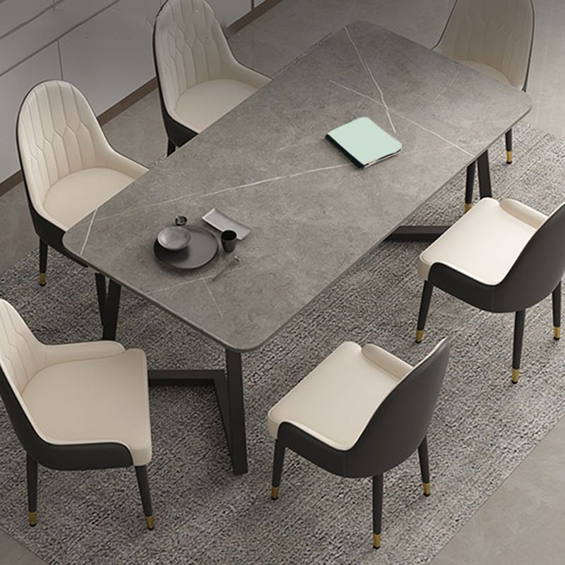 Modern Matte Finish Dining Table for Home Stone Top Dinette Table with Metal Sled