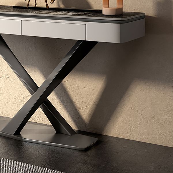 Glam Rectangle Accent Table Stone Sofa Console Table for Hall