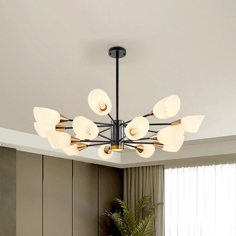 6/10/16 Bulbs Living Room Ceiling Pendant Postmodern Black/Gold Chandelier with Tulip White Glass Shade