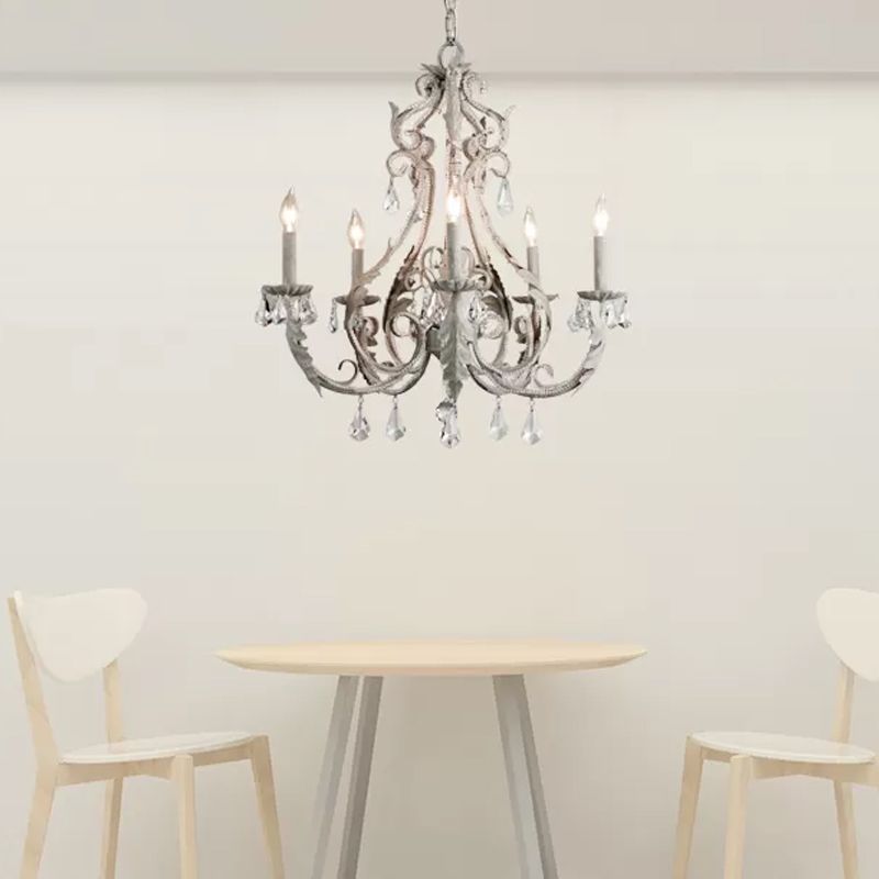 Grey/White Spur Chandelier Modern 5/6 Heads Crystal Ceiling Pendant Light for Living Room