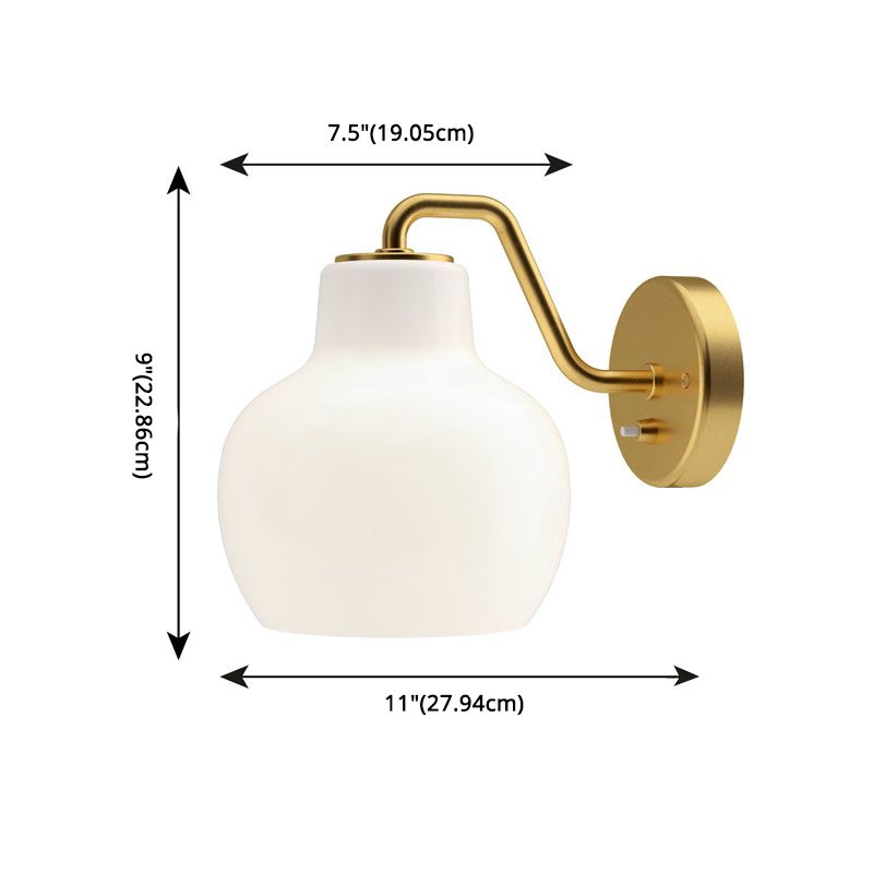 Armed Bedroom Wall Lighting Fixture Glass Contemporary Sconce Light Fixture in White
