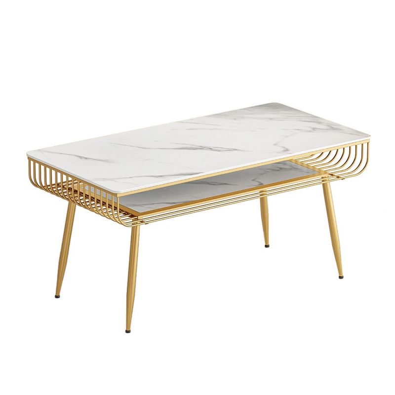 Contemporary Style Marble Table with White Table and 4 Gold Legs Base for Home Use
