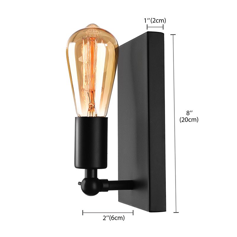 Black Rectangular Backplate Wall Lamp with Expose Bulb Industrial Metal 1 Light Wall Mount Light for Dining Room