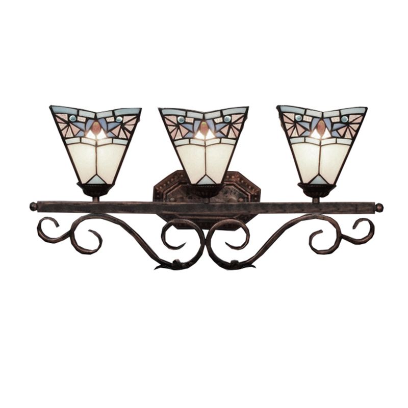 Cone Wall Light Fixture Tiffany White Glass 1 Head Antique Copper Sconce Lighting