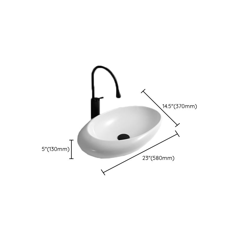 Contemporary Bathroom Sink with Pop-Up Drain Porcelain Oval-Shape Vessel Lavatory Sink