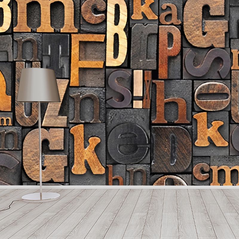 Custom-Made Photo Style Industrial Mural Wallpaper for Restaurant Decor with Letters Design in Brown