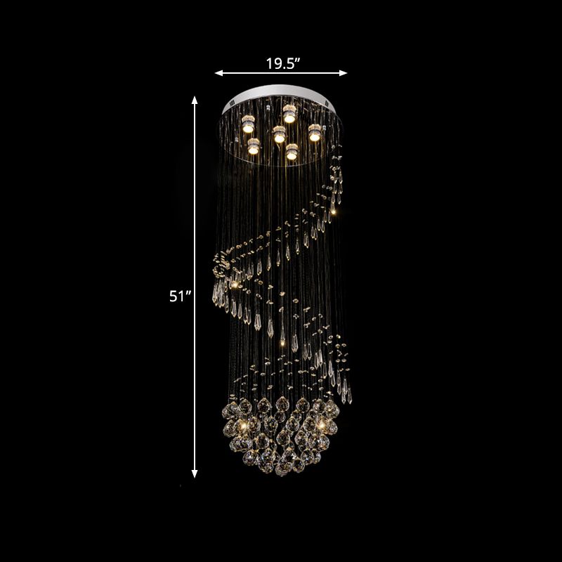 6 Heads Coiled Ceiling Mount Chandelier Contemporary Chrome Crystal Flushmount Light for Hall