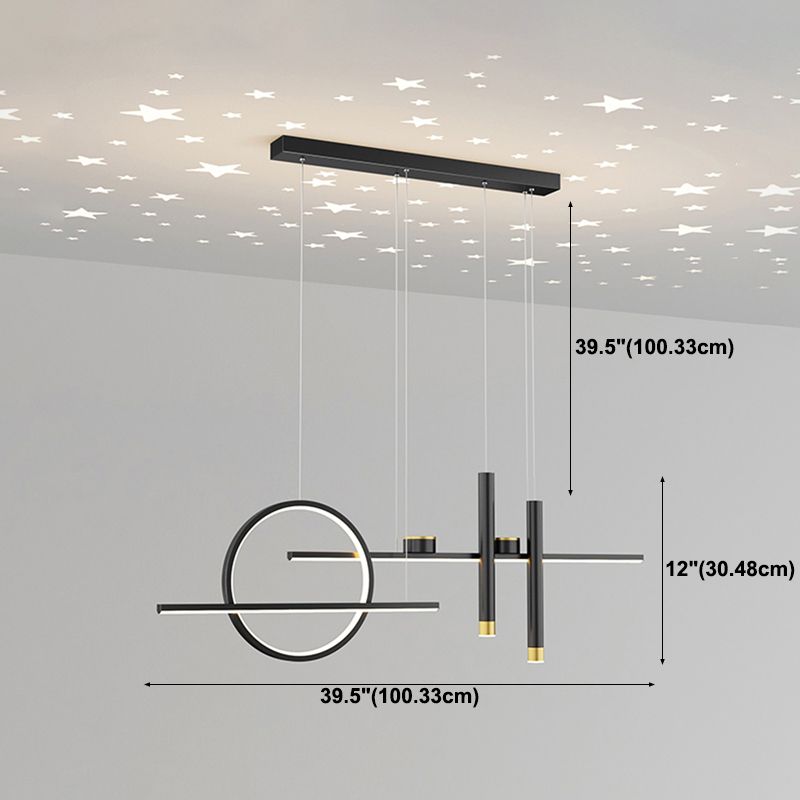 Zeitgenössische Insel Leicht lineares Metall 5 hellinsel Kronleuchter Lichter