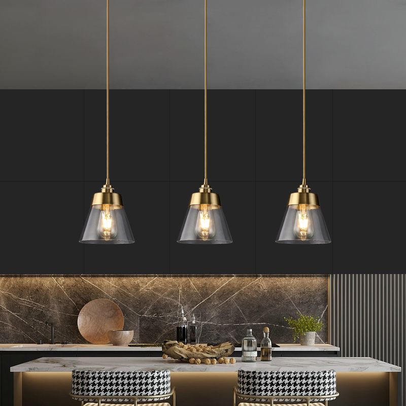 Glazen bronzen hangende lamp in moderne luxe stijl koper afgeknotte kegel hanger licht voor eetkamer
