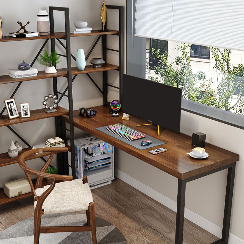 Solid Wood L-Shape Writing Desk Modern Office Meeting Desk Office with Bookshelf