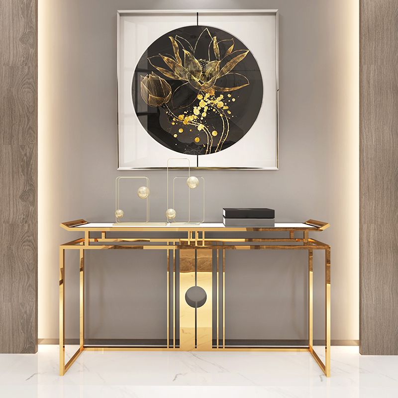 Glam Console Table Marble Accent Table in Gold for Hall , 12 Inch Wide