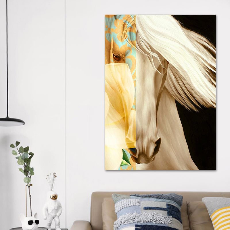White Horse Wall Art Decor Textured Surface Contemporary Living Room Canvas Print