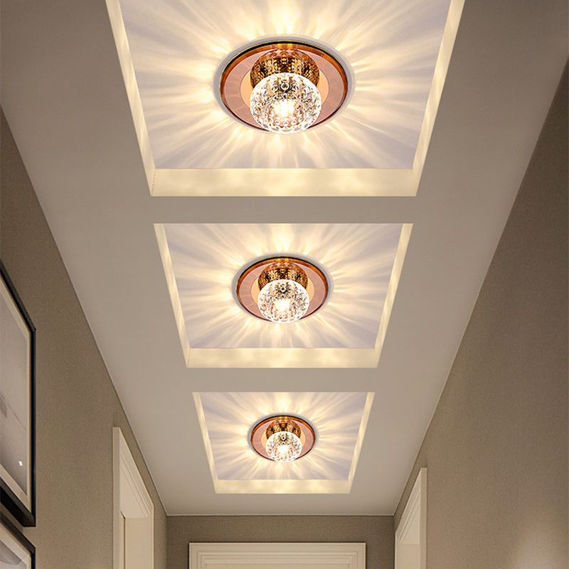 Round Crystal Flush Mount Lighting Simplicity LED Close to Ceiling Lamp for Foyer