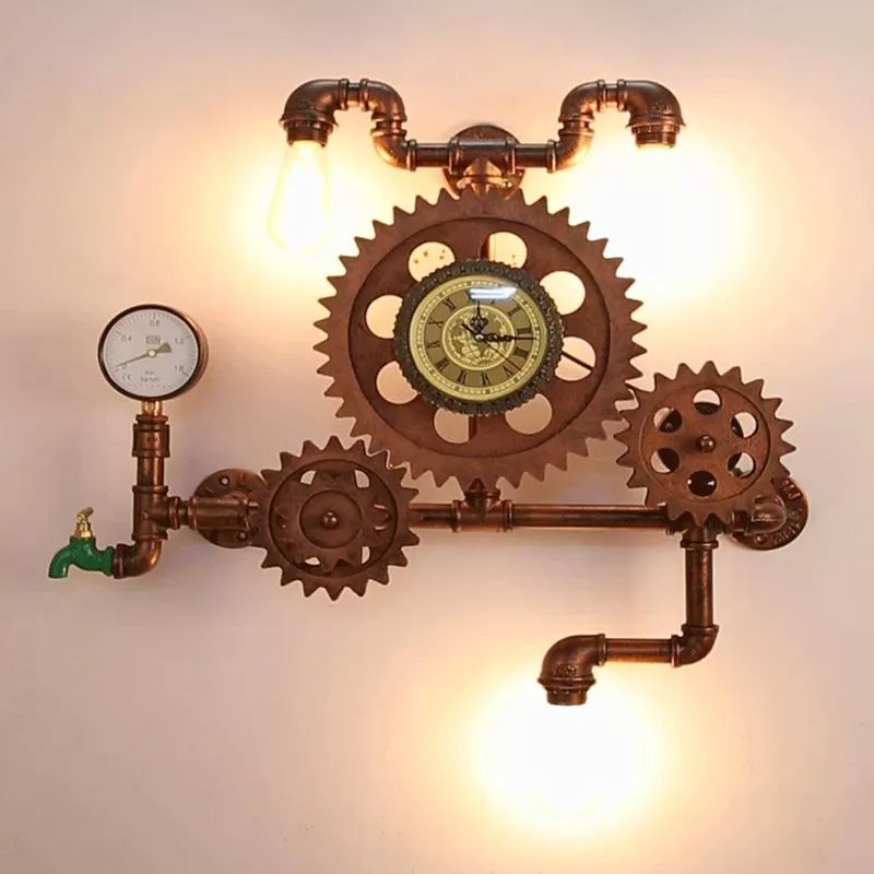 Eisenkupfer Finish Wandhalterung Leuchtt Rohrleitungsrad 3-Licht Steampunk Wandbeleuchtungsideen