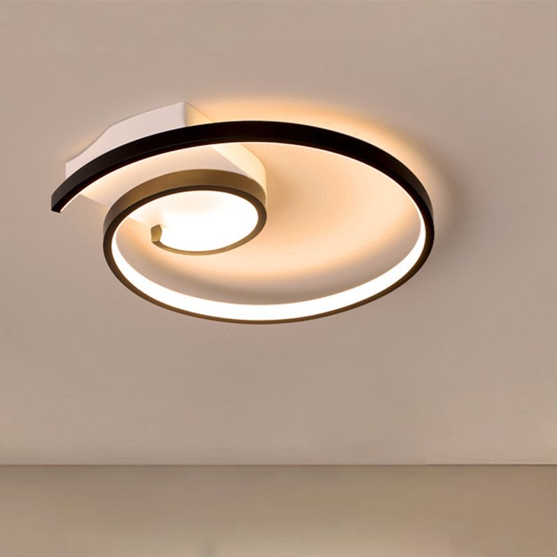 Super Thin Curled Metal Flush Mount Light Modern Style 16.5"/20.5" W LED Black/White Ceiling Lamp in Warm/White Light
