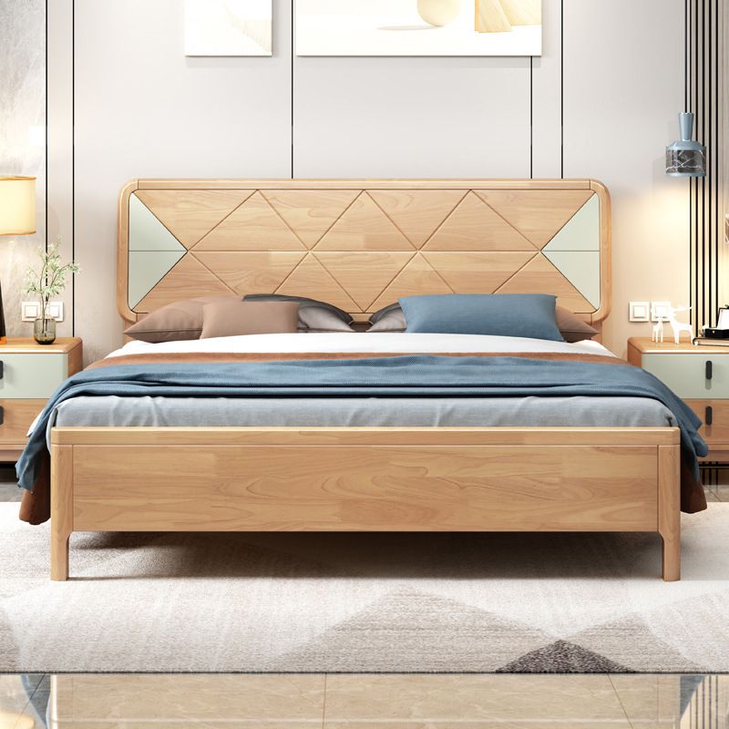 84.65 inch Wide Scandinavian Bed Natural Solid Wood Bed with Headboard
