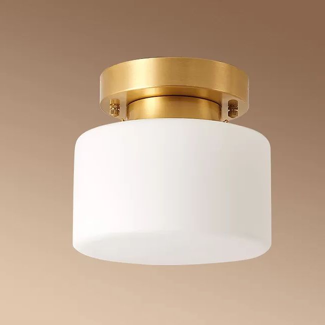 Cylinder Aisle Semi Flush Mount Ceiling Light Glass Modern Semi Mount Lighting in White