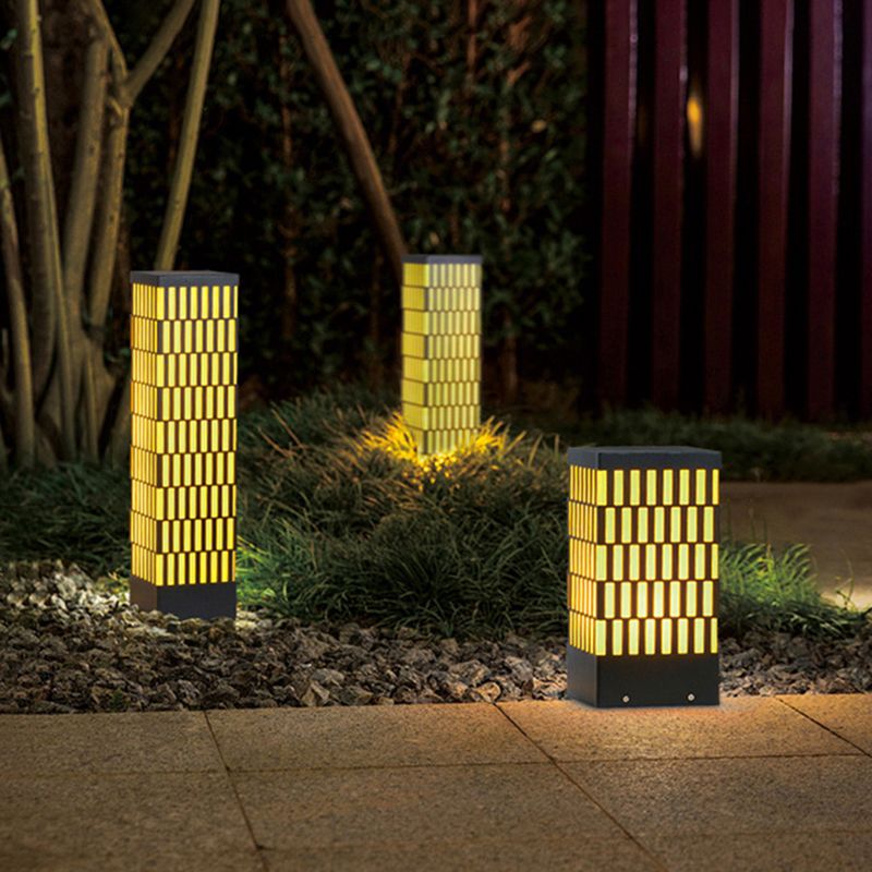 Rectangle Pillar Lamp Contemporary Metal Outdoor Waterproof Light in Black