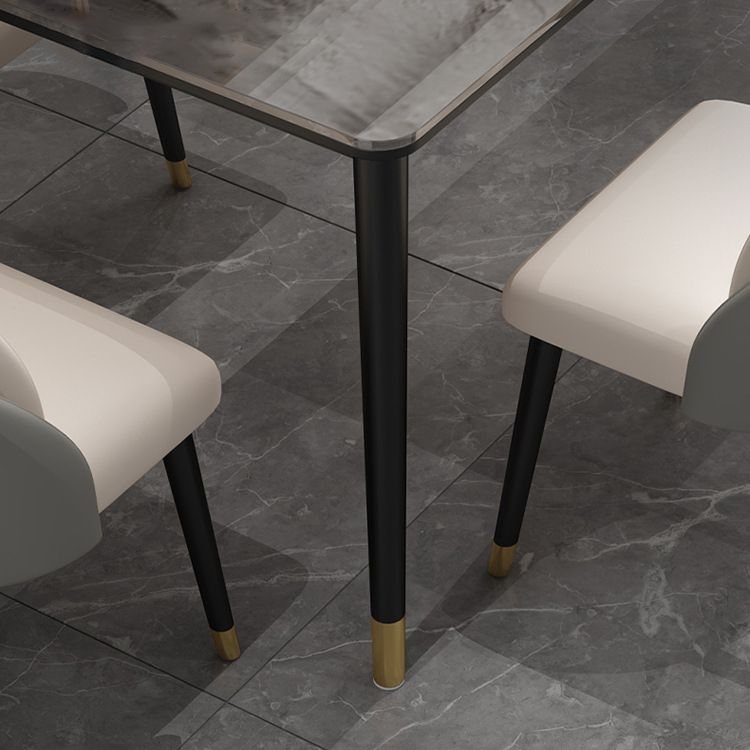 Dining Room Set Scandinavian Rectangular Dining Table with Black Four-leg Metal Base