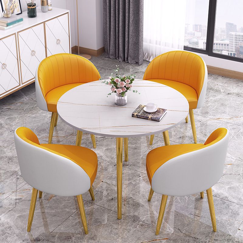 Round Shape 4 Legs Modern Dining Table White Fixed Table of Sintered Stone