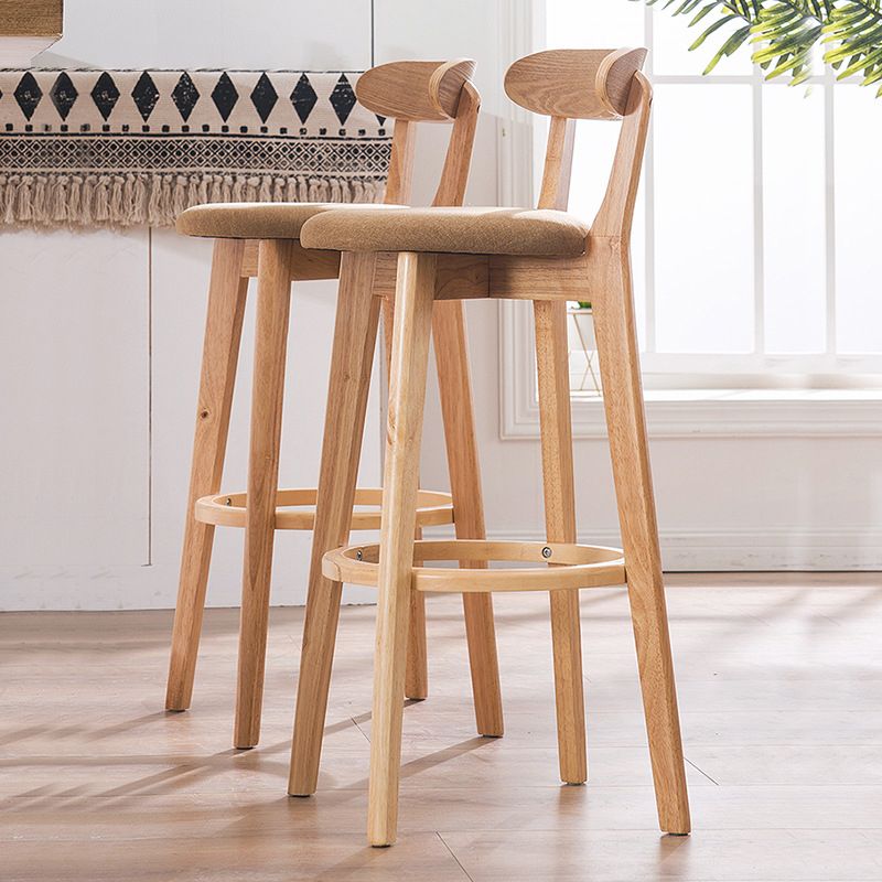 Scandinavian Upholstered Footrest Low Back Stool 27.55'' Beech Bar Stool