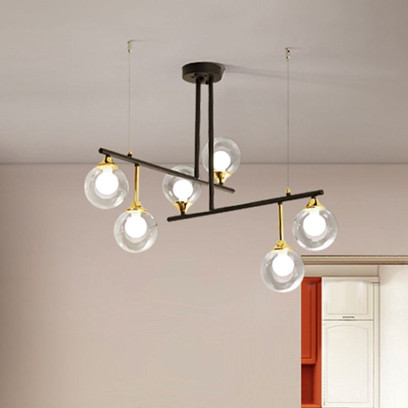 2-Tier Line Chandelier Simple Stylish Metallic Hanging Light in Black for Meeting Room Office